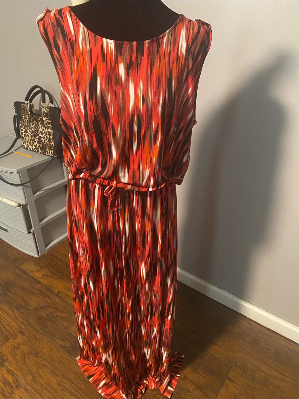 Calvin Klein Red and Orange Abstract Print Sleeveless Maxi Dress